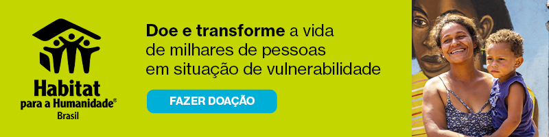Imagem com mulher segurando filho no colo, e ao lado uma frase chamando para fazer uma doação